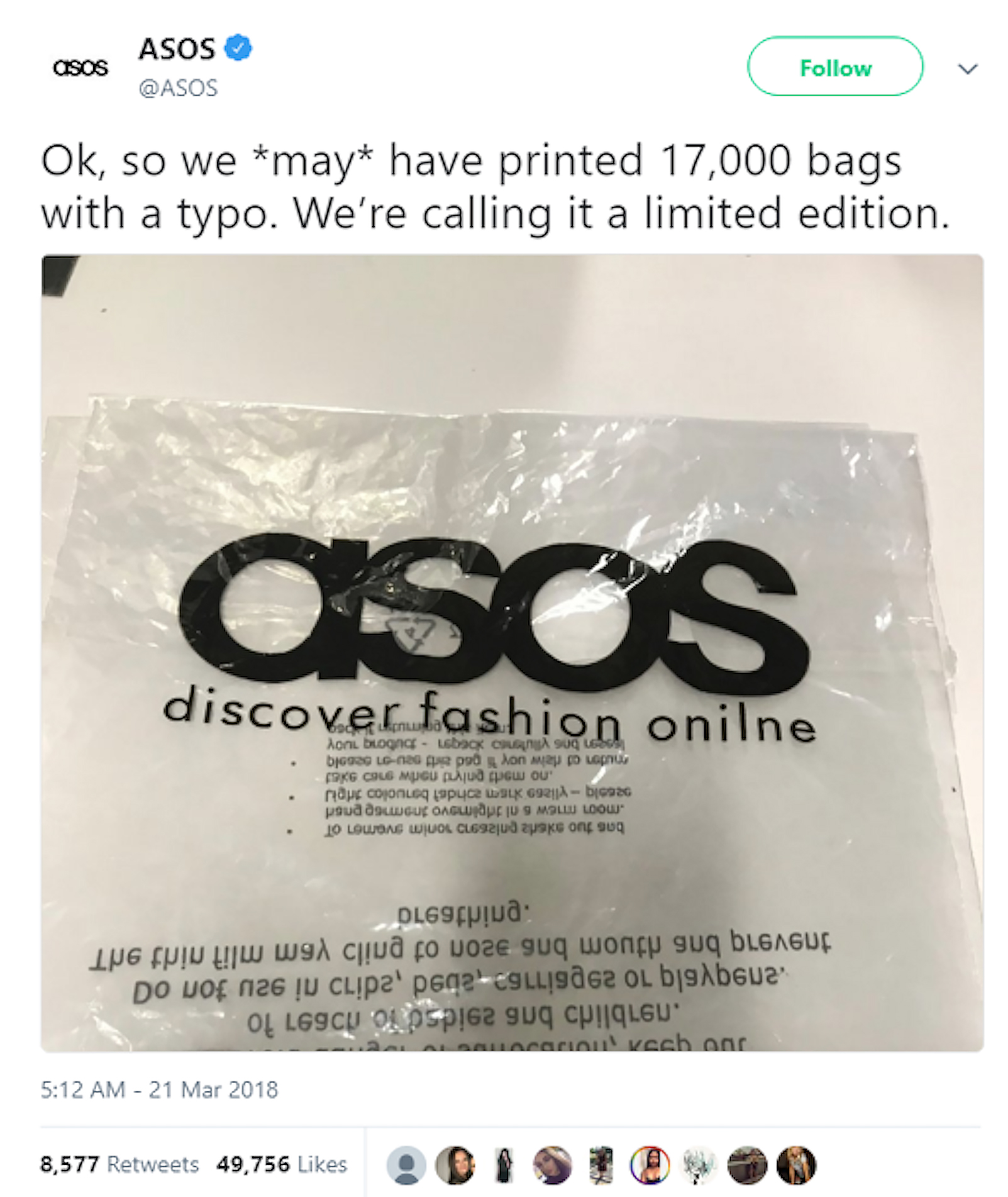 ASOS brand mistake tweet