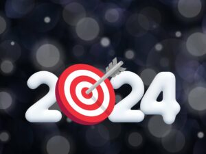 The year 2024 with a bullseye replacing the 0.